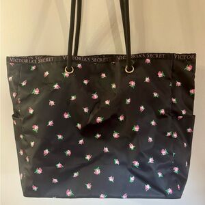 Victoria’s Secret Floral Striped Satin‎ Tote Bag Travel Gym Bag Reversible